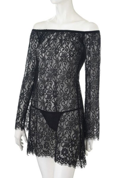 画像8: 在庫限り｜Poppie dress  | オフショルダーのシースルードレス＆Tバック2点セット・長袖・ブラック | Anais アナイス センシュアルランジェリー (8)