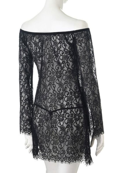 画像9: 在庫限り｜Poppie dress  | オフショルダーのシースルードレス＆Tバック2点セット・長袖・ブラック | Anais アナイス センシュアルランジェリー (9)