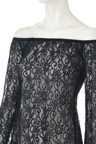 画像10: 在庫限り｜Poppie dress  | オフショルダーのシースルードレス＆Tバック2点セット・長袖・ブラック | Anais アナイス センシュアルランジェリー (10)