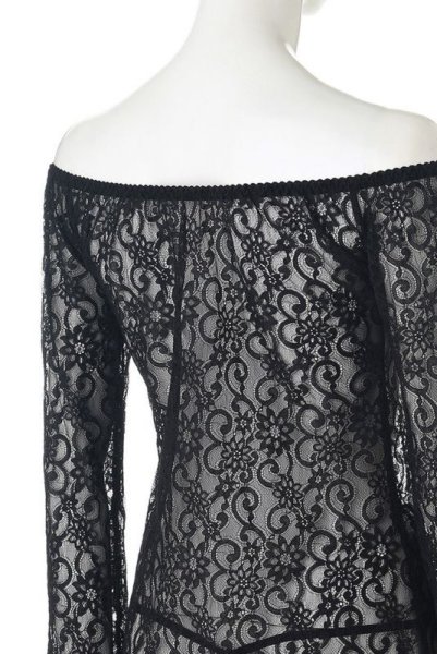 画像11: 在庫限り｜Poppie dress  | オフショルダーのシースルードレス＆Tバック2点セット・長袖・ブラック | Anais アナイス センシュアルランジェリー (11)