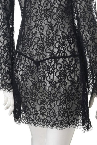 画像13: 在庫限り｜Poppie dress  | オフショルダーのシースルードレス＆Tバック2点セット・長袖・ブラック | Anais アナイス センシュアルランジェリー (13)