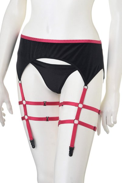 画像12: 在庫限り｜Riho 3pcs set  | ブラレット＆ガーターリング付きガーターベルト＆Tバック3点セット・ノンパテッドブラ・黒×チェリーピンク | Anais アナイス センシュアルランジェリー (12)