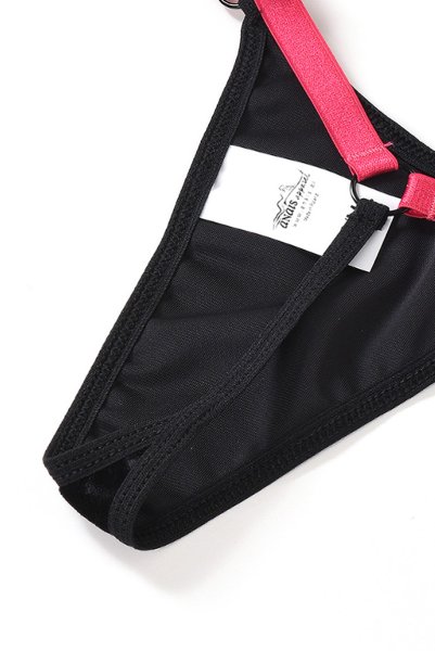 画像15: 在庫限り｜Riho 3pcs set  | ブラレット＆ガーターリング付きガーターベルト＆Tバック3点セット・ノンパテッドブラ・黒×チェリーピンク | Anais アナイス センシュアルランジェリー (15)