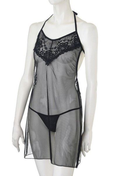 画像2: Rosana chemise  | ホルターネックのシースルー・スリップドレス＆Tバック2点セット・ブラック | Anais アナイス センシュアルランジェリー (2)