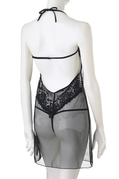 画像3: Rosana chemise  | ホルターネックのシースルー・スリップドレス＆Tバック2点セット・ブラック | Anais アナイス センシュアルランジェリー (3)