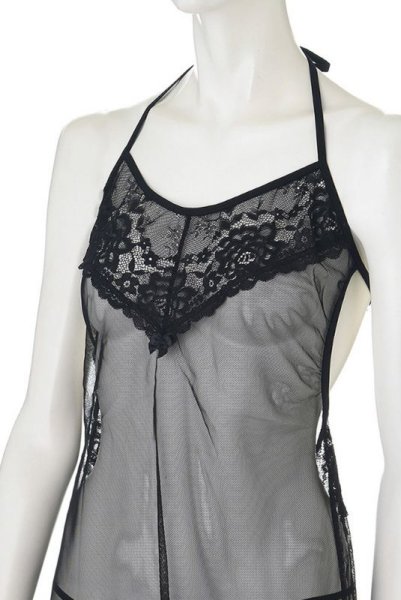 画像4: Rosana chemise  | ホルターネックのシースルー・スリップドレス＆Tバック2点セット・ブラック | Anais アナイス センシュアルランジェリー (4)