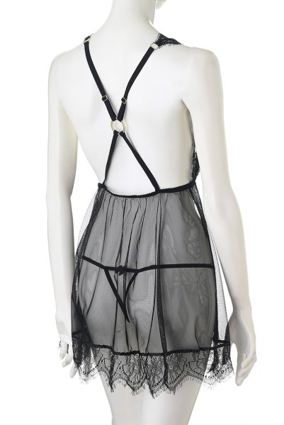 画像9: Venetia chemise  | シアーなレースのベビードール＆Tバック2点セット・シースルー・ブラック | Anais アナイス センシュアルランジェリー (9)