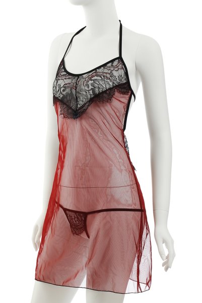 画像8: FANTASME babdoll  | ベビードール＆オープンクロッチタンガ2点セット・ワイン×ブラック | Anais アナイス センシュアルランジェリー (8)