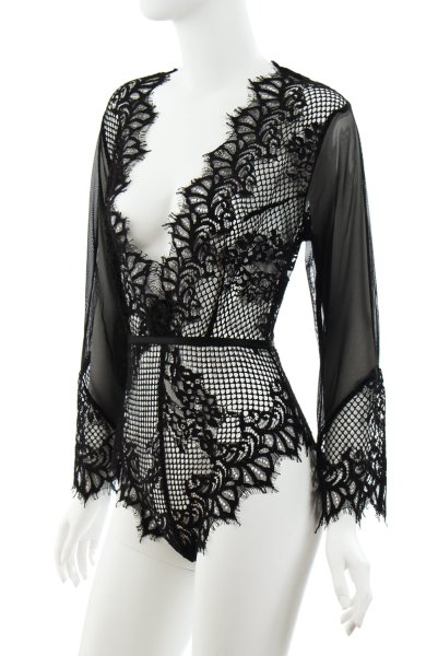 画像8: Celestia body  | レース・テディ・長袖・クロッチ開閉式・黒 | Anais アナイス センシュアルランジェリー (8)