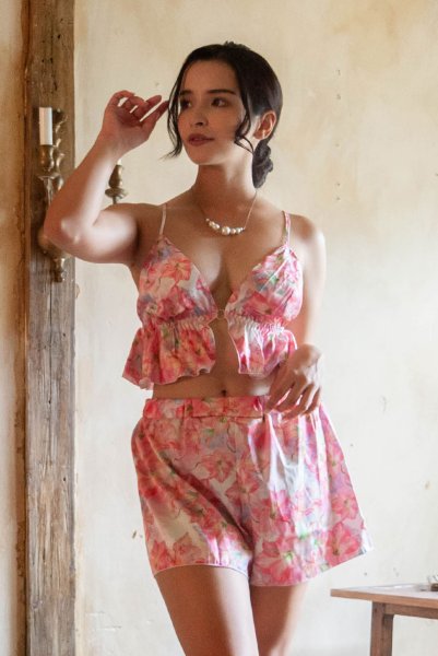 画像2: MIYU-Bra-Classic-Shorts | ブラレット＆ショーツセット・花柄・ピンク | Anais アナイス センシュアルランジェリー（在庫限り） (2)