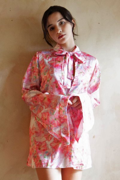 画像2: MIYU-short-robe | ショートローブ・花柄・ピンク | Anais アナイス センシュアルランジェリー(在庫限り) (2)