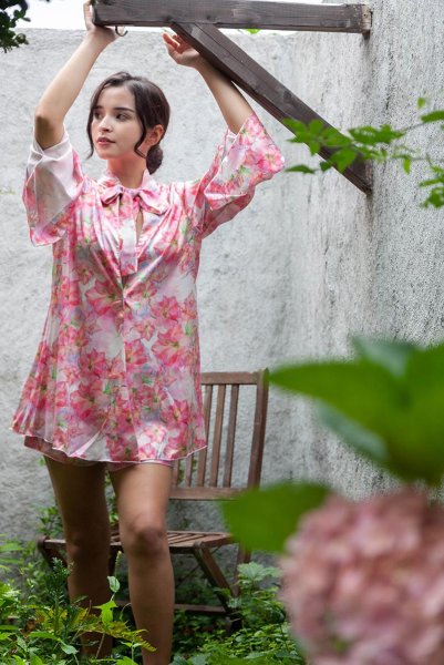 画像8: MIYU-short-robe | ショートローブ・花柄・ピンク | Anais アナイス センシュアルランジェリー(在庫限り) (8)