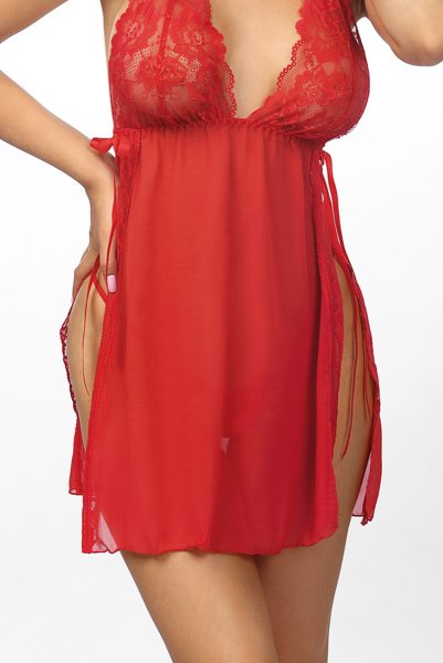 画像5: BELINDA chemise  | スリット風ベビードール&タンガ2点セット・シースルー・レッド | Anais アナイス センシュアルランジェリー (5)