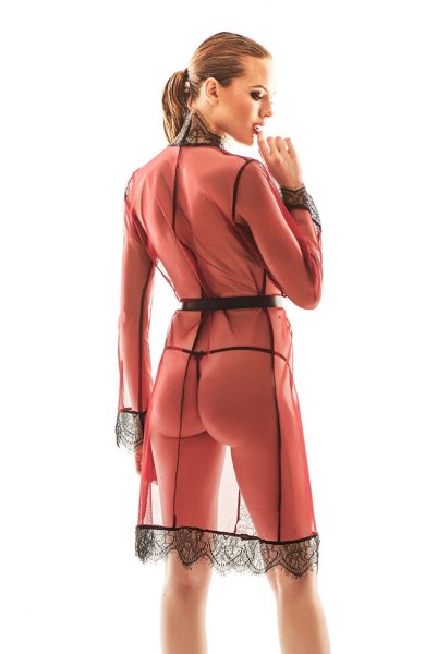 画像2: FLORELLA robe  | シースルーガウン・アイラッシュレース・レッド×ブラック | Anais アナイス センシュアルランジェリー (2)