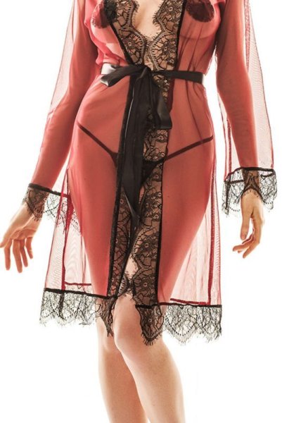 画像5: FLORELLA robe  | シースルーガウン・アイラッシュレース・レッド×ブラック | Anais アナイス センシュアルランジェリー (5)