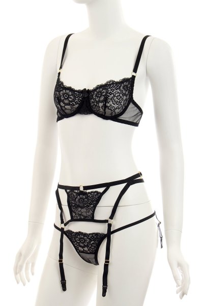 画像8: DIDO set  | ソフトブラ&ガーター&オープンクロッチタンガ3点セット・ハーフカップ・Tバック・ブラック | Anais アナイス センシュアルランジェリー (8)