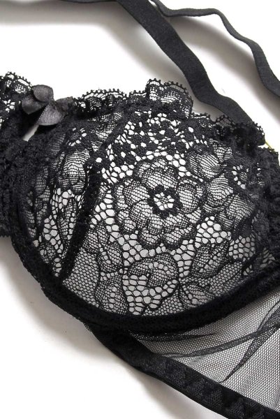 画像16: DIDO set  | ソフトブラ&ガーター&オープンクロッチタンガ3点セット・ハーフカップ・Tバック・ブラック | Anais アナイス センシュアルランジェリー (16)