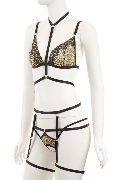 画像8: Cozmo set  | ソフトブラ&ネックストラップ&レッグガーター&タンガ4点セット・レオパード柄・オープンクロッチ | Anais アナイス センシュアルランジェリー (8)
