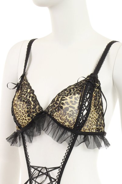 画像7: SALMAKIS teddy  | レオパード柄のオープンクロッチテディ・シースルー・黒×ヒョウ柄・編上げ | Anais アナイス センシュアルランジェリー (7)