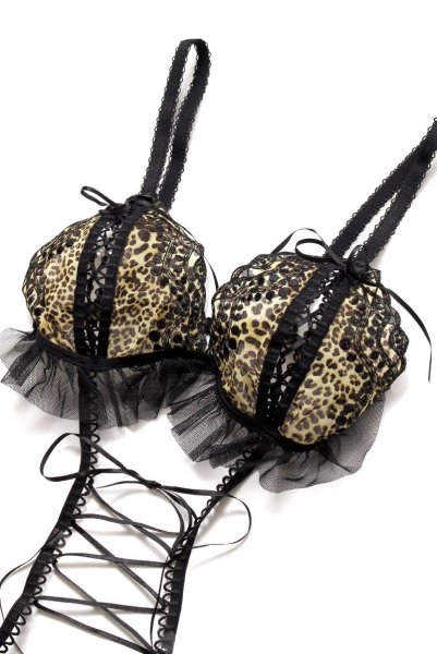 画像12: SALMAKIS teddy  | レオパード柄のオープンクロッチテディ・シースルー・黒×ヒョウ柄・編上げ | Anais アナイス センシュアルランジェリー (12)