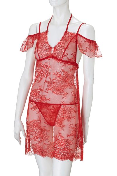 画像10: V-9589  | フレンチスリーブ風のベビードール&タンガ2点セット・アイラッシュレース | Axami アクサミ| 輸入下着・高級ランジェリー   (10)