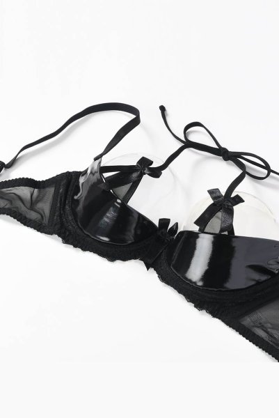 画像10: V-6471 | レースカバー付きオープンバストブラ・シェルフブラ・エナメル風フェイクレザー | AxamiSexy アクサミセクシー (10)