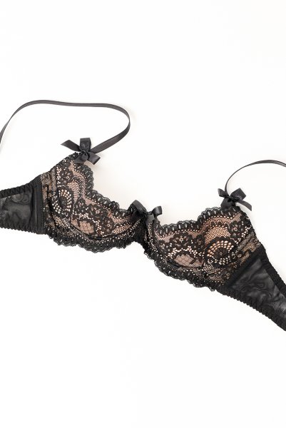 画像9: V-9861｜オープンバストブラジャー・シェルフブラ・1/4カップ・ベージュ×ブラック｜AxamiSexy アクサミセクシー｜輸入下着・高級ランジェリー   (9)