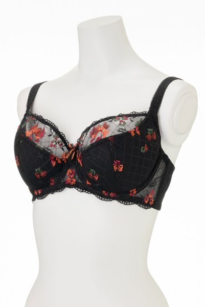 画像7: 【30%OFF】TAMAL-black-B150 | セミソフトブラ・大きいサイズ・B〜Kカップ・ブラック・花柄 | ewabien エヴァビアン 《TAMAL-black-B150》 (7)