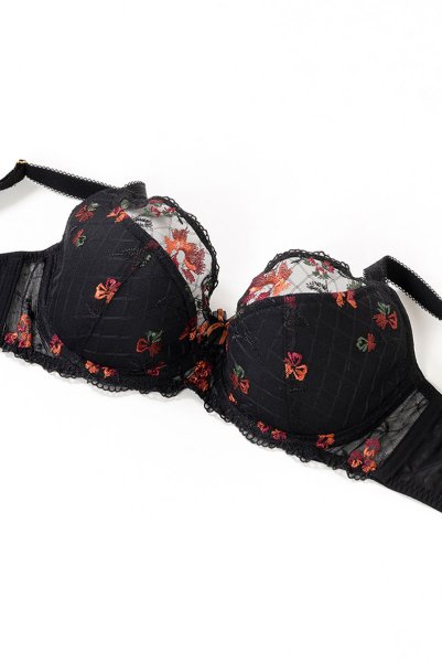 画像10: 【30%OFF】TAMAL-black-B150 | セミソフトブラ・大きいサイズ・B〜Kカップ・ブラック・花柄 | ewabien エヴァビアン 《TAMAL-black-B150》 (10)