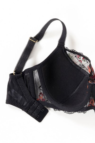 画像14: 【30%OFF】TAMAL-black-B150 | セミソフトブラ・大きいサイズ・B〜Kカップ・ブラック・花柄 | ewabien エヴァビアン 《TAMAL-black-B150》 (14)