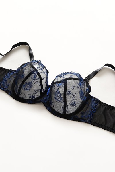 画像8: 【30%OFF】KIRA black-sapphire B161 | フルカップ・パッドなし・ワイヤーブラ・一枚レース・大きいサイズ・B〜Jカップ・ブラック×ブルー | ewabien エヴァビアン| 輸入下着・高級ランジェリー  (8)