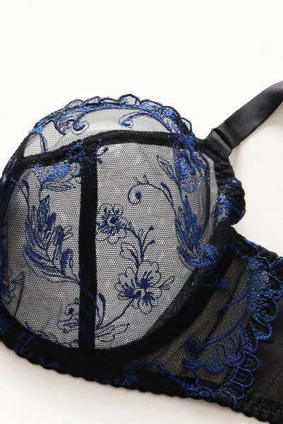 画像10: 【30%OFF】KIRA black-sapphire B161 | フルカップ・パッドなし・ワイヤーブラ・一枚レース・大きいサイズ・B〜Jカップ・ブラック×ブルー | ewabien エヴァビアン| 輸入下着・高級ランジェリー  (10)