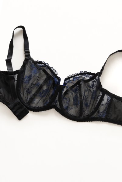 画像9: 【30%OFF】KIRA black-sapphire B161 | フルカップ・パッドなし・ワイヤーブラ・一枚レース・大きいサイズ・B〜Jカップ・ブラック×ブルー | ewabien エヴァビアン| 輸入下着・高級ランジェリー  (9)