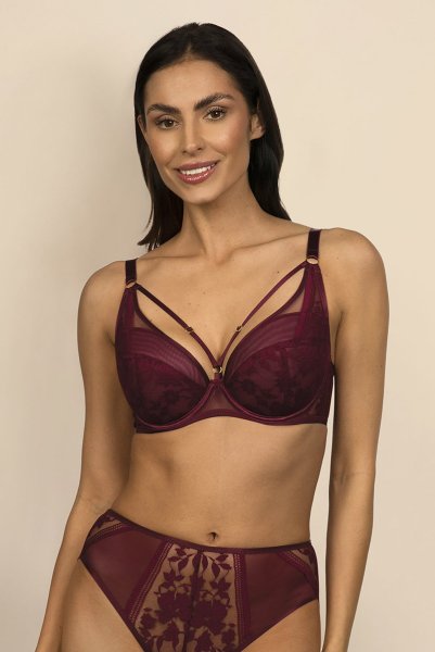 画像2: 【30%OFF】70Dサイズ|ORLANDO-claret-B214 | 3/4カップ・ワイヤーブラ・グラマー向け・B〜Gカップ・クラレット | ewabien エヴァビアン| 輸入下着・高級ランジェリー  (2)