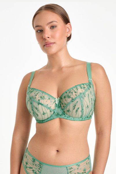 画像2: SOVANA green B161 | フルカップ・パッドなし・ワイヤーブラ・一枚レース・大きいサイズ・グリーン | ewabien エヴァビアン| 輸入下着・高級ランジェリー  (2)