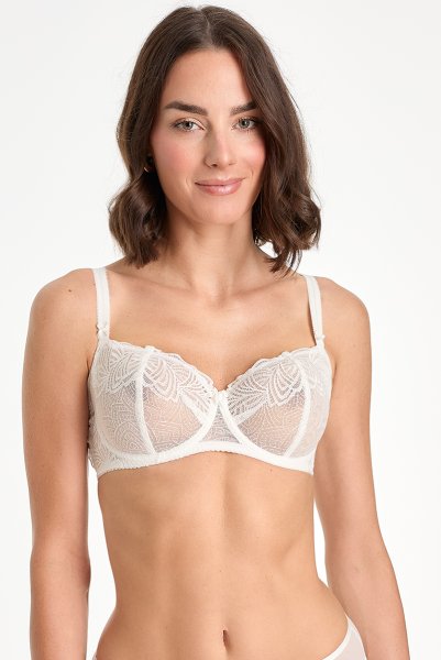 画像2: RINA cream B139 | フルカップ・パッドなし・ワイヤーブラ・一枚レース・大きいサイズ・B〜Iカップ・ホワイト | ewabien エヴァビアン| 輸入下着・高級ランジェリー  (2)