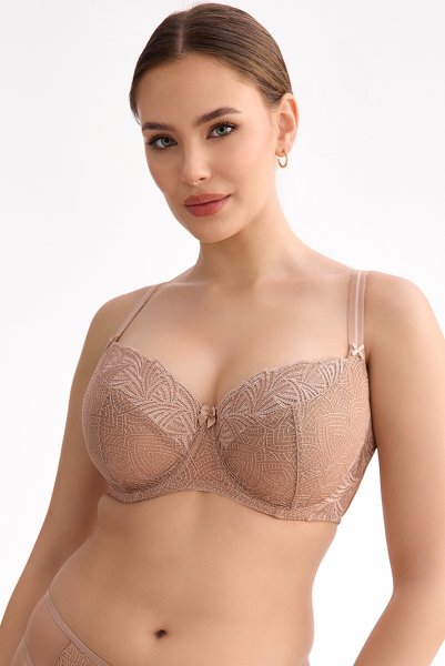 画像2: RINA beige B161 | フルカップ・パッドなし・ワイヤーブラ・一枚レース・大きいサイズ・ベージュ | ewabien エヴァビアン| 輸入下着・高級ランジェリー  (2)