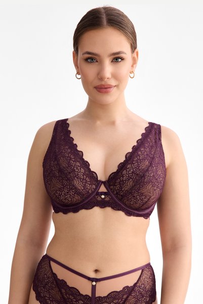 画像2: MARIBEL cherry B862 | ブラレット・フルカップ・パッドなし・ワイヤーブラ・一枚レース・大きいサイズ・バイオレット | ewabien エヴァビアン (2)
