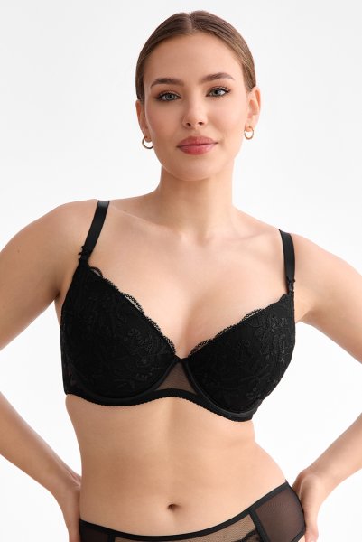 画像2: FIORA black B214 | 3/4カップ・ワイヤーブラ・グラマー向け・すっぴん美乳ブラ・ブラック| ewabien エヴァビアン【サイズ交換OK】 輸入下着・高級ランジェリー  (2)