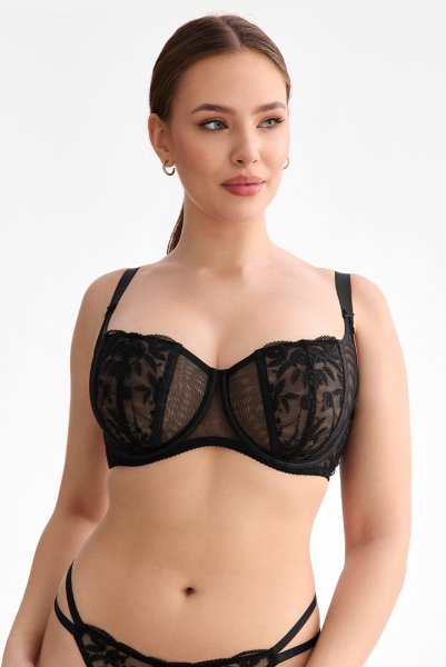 画像2: FIORA black B136 ｜フルカップ・グラマー向け・パッドなし・ワイヤーブラ・一枚レース・ブラック| ewabien エヴァビアン【サイズ交換OK・メール便対象】 輸入下着・高級ランジェリー  (2)