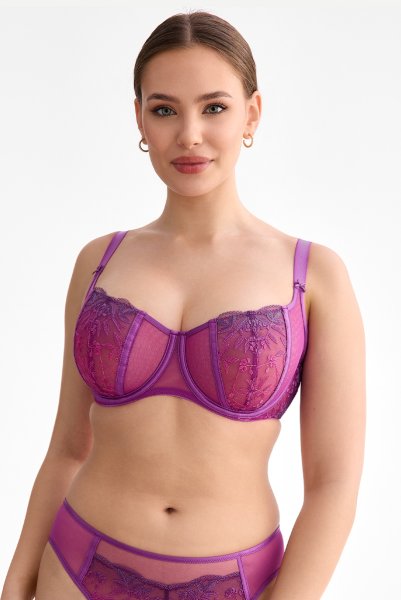 画像2: FIORA fuchsia B136 ｜フルカップ・グラマー向け・パッドなし・ワイヤーブラ・一枚レース・紫・ピンク| ewabien エヴァビアン【サイズ交換OK・メール便対象】 輸入下着・高級ランジェリー  (2)