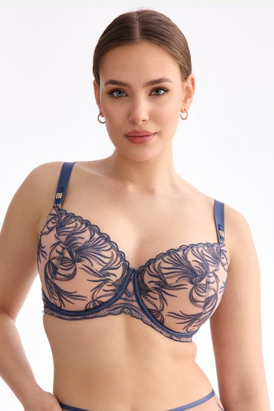 画像2: PALMER blue B150 | フルカップ・ワイヤーブラ・セミソフトブラ・大きいサイズ・ブルー×ベージュ| ewabien エヴァビアン【サイズ交換OK】 輸入下着・高級ランジェリー  (2)