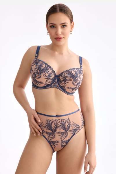 画像4: PALMER blue B150 | フルカップ・ワイヤーブラ・セミソフトブラ・大きいサイズ・ブルー×ベージュ| ewabien エヴァビアン【サイズ交換OK】 輸入下着・高級ランジェリー  (4)