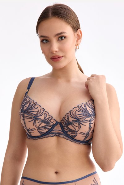 画像2: PALMER blue B214 | 3/4カップ・ワイヤーブラ・グラマー向け・すっぴん美乳ブラ・ブルー×ベージュ| ewabien エヴァビアン【サイズ交換OK】 輸入下着・高級ランジェリー  (2)