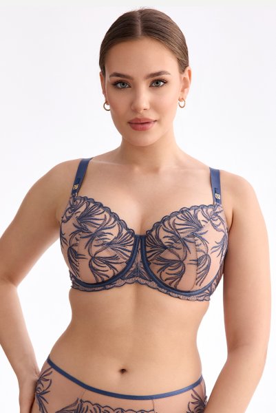 画像2: PALMER blue B161 | フルカップ・パッドなし・ワイヤーブラ・一枚レース・大きいサイズ・ブルー×ベージュ | ewabien エヴァビアン【サイズ交換OK・メール便対象】 輸入下着・高級ランジェリー  (2)