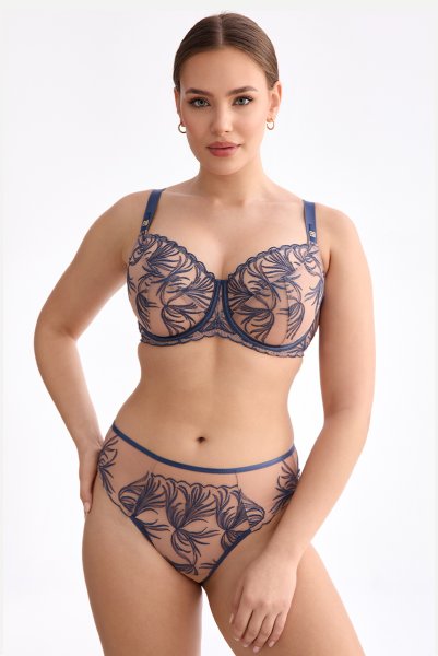 画像4: PALMER blue B161 | フルカップ・パッドなし・ワイヤーブラ・一枚レース・大きいサイズ・ブルー×ベージュ | ewabien エヴァビアン【サイズ交換OK・メール便対象】 輸入下着・高級ランジェリー  (4)