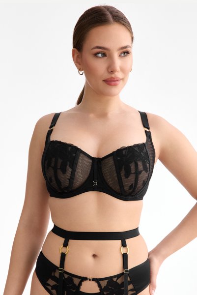 画像2: EMMA black B136 ｜フルカップ・グラマー向け・パッドなし・ワイヤーブラ・一枚レース・ブラック| ewabien エヴァビアン【サイズ交換OK・メール便対象】 輸入下着・高級ランジェリー  (2)