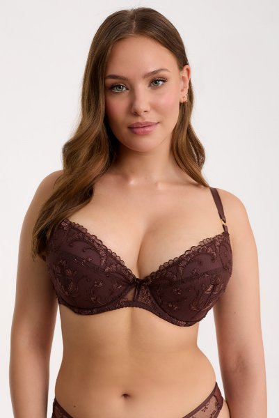 画像1: 【12月発売予定】2026SS|KIRAchocolate B214 | 3/4カップ・ワイヤーブラ・グラマー向け・すっぴん美乳ブラ・ブラウン| ewabien エヴァビアン (1)