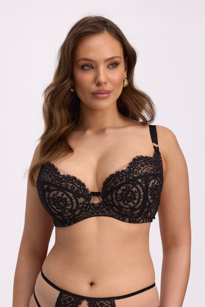 画像1: LAILA-black-B214 | 3/4カップ・ワイヤーブラ・グラマー向け・ブラック| ewabien エヴァビアン 【サイズ交換OK】輸入下着・高級ランジェリー  (1)