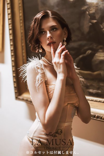 画像2: Gold-Sparkle-Set  | ブラレット&ショーツセット・ノンパテッドブラ・替えストラップ付・ゴールド・ラメ・スパンコール・シルク混サテン | LA MUSA ラミューザ (2)